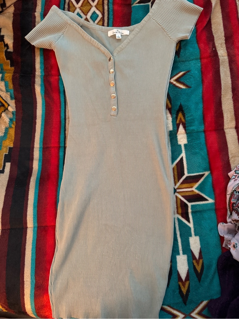 Love Tree Sage Ribbed Henley Midi Dress